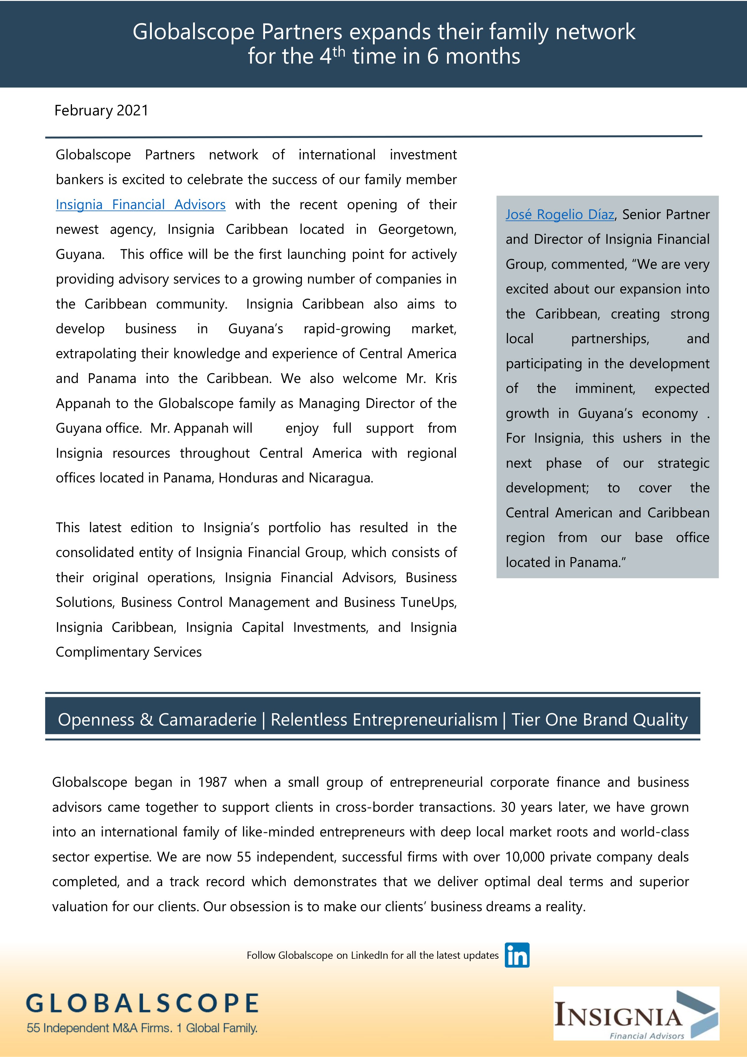 Insignia Carribean Press Release